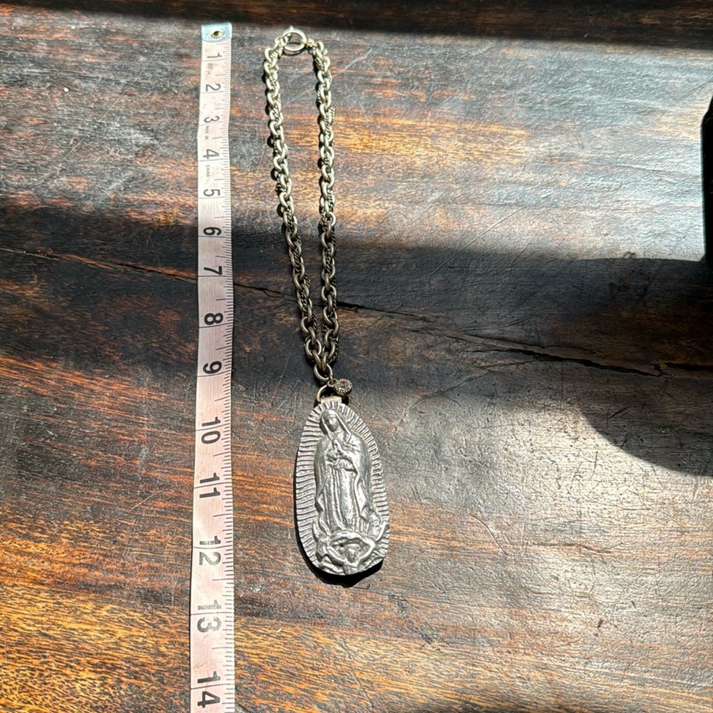 Silver our lady of Guadalupe (Mary) statement necklace sand casted - Picture 8 of 17